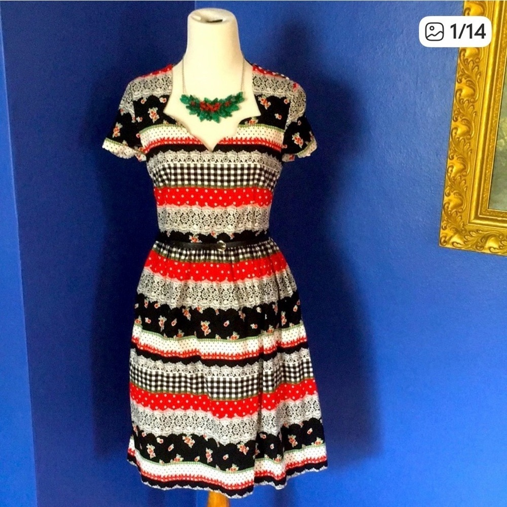 Modcloth Bea & Dot Black and Red Striped Midi Dress